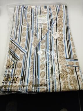 ELY Vintage 2pc Pajamas Button Up Geometric Striped Large - Short Sleeves Shorts